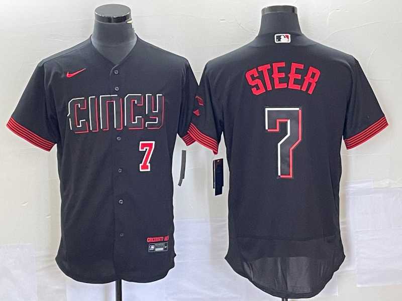 Men%27s Cincinnati Reds Spencer Steer Number Black 2023 City Connect Flex Base Stitched Jersey1